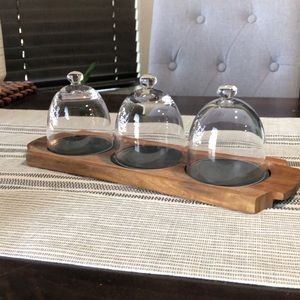 Glass Domed Wooden Serving Tray